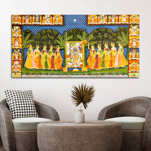Shrinathji with Ashtasakhi Pichwai Canvas Painting – Nathdwara Wall Art