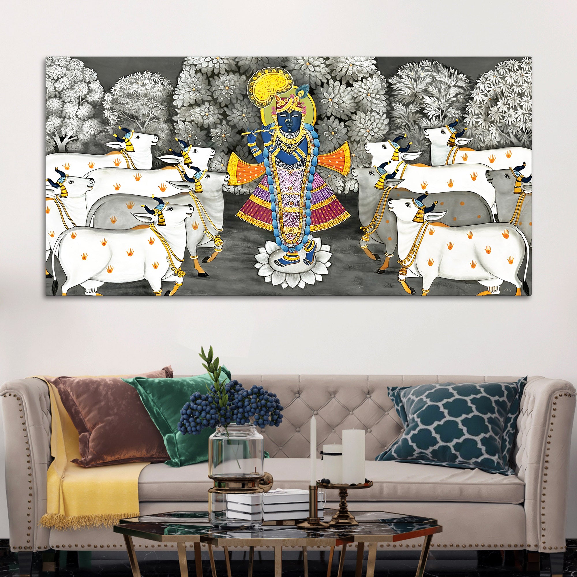 Shrinathji with Cows Traditional Pichwai Painting