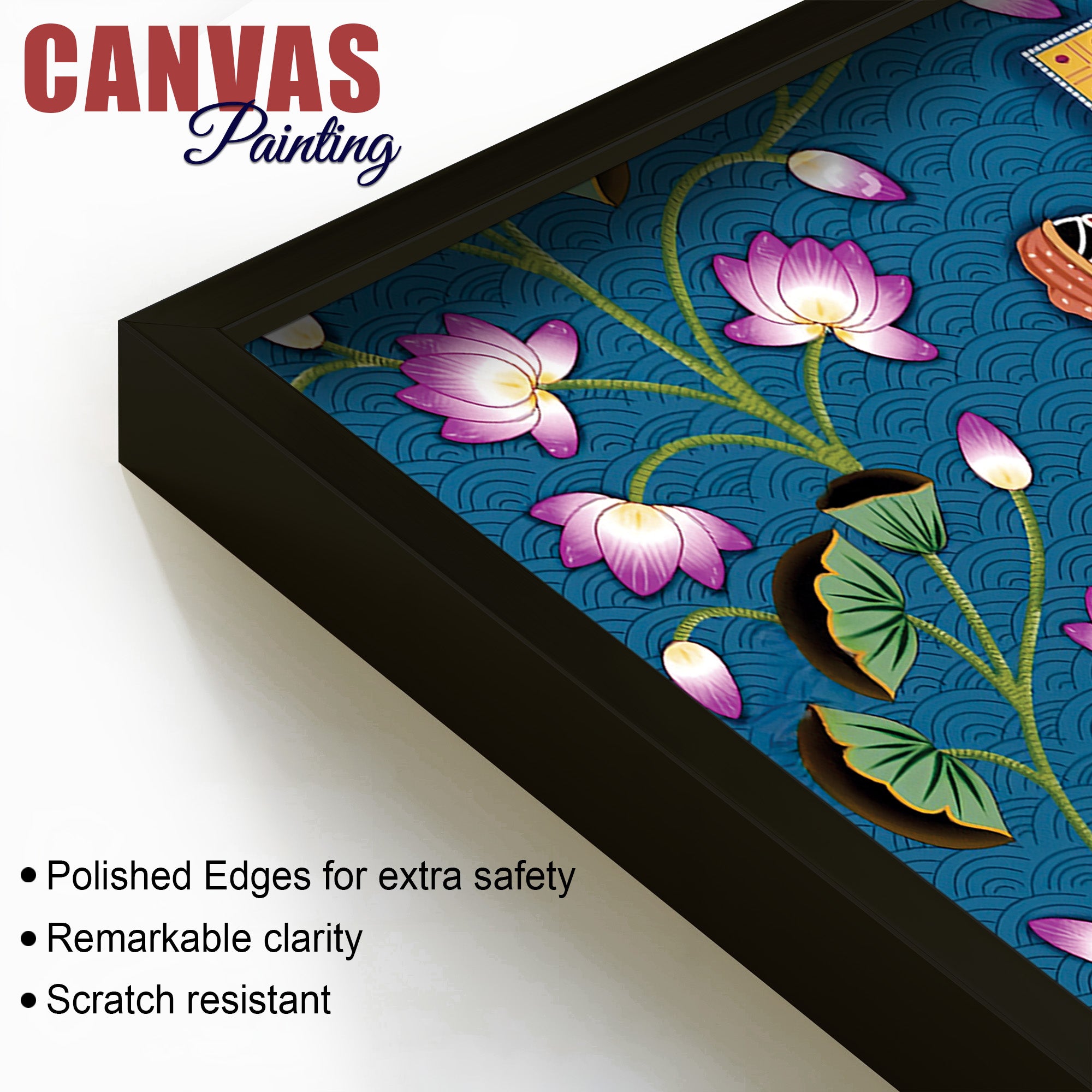 Shrinathji with Lotus Motif Traditional Wall Art Painting