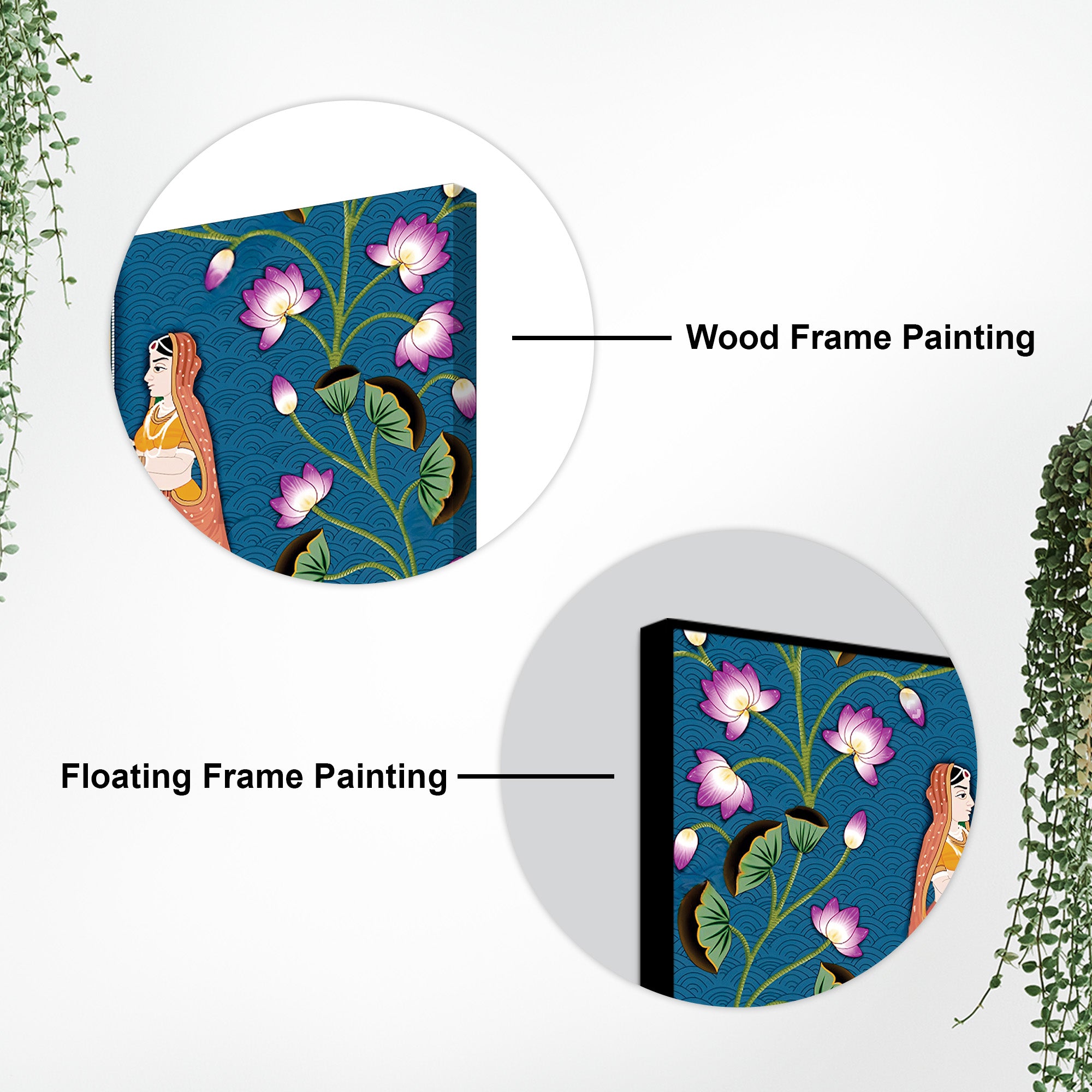 Shrinathji with Lotus Motif Traditional Wall Art Painting