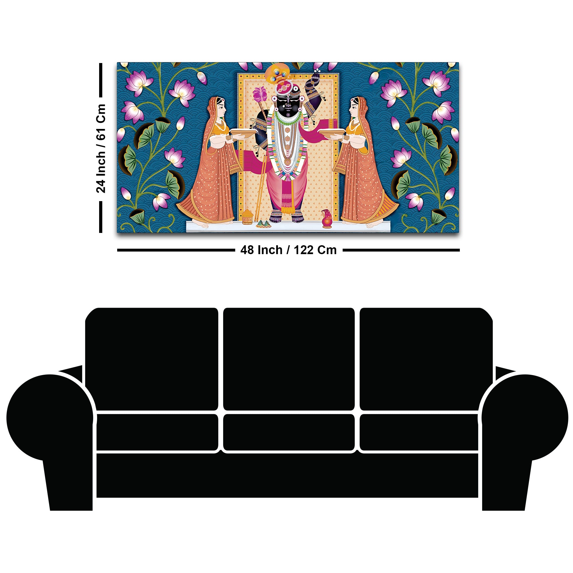 Shrinathji with Lotus Motif Traditional Wall Art Painting