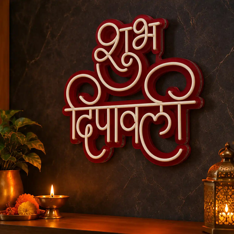 Shubh Deepawali Glowing Neon LED Light for Home, Office & Shop Decoration