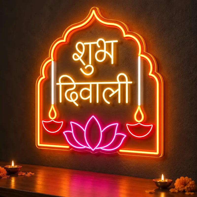 Shubh Diwali Hindi Neon Wall Light for Home & Shop Decoration