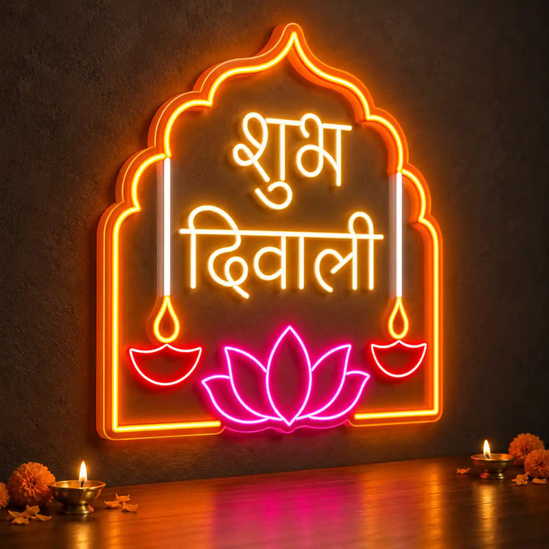 Shubh Diwali Hindi Neon Wall Light for Home & Shop Decoration