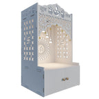 Shubh Labh Engraving White Wooden Floor Cabinet Home Temple