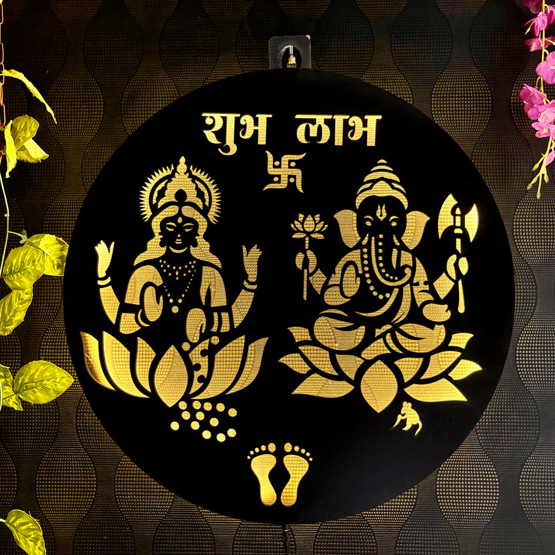 Shubh Labh Lakshmi Ganesh LED Wall Hanging for Wall Decor