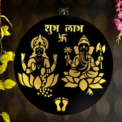 Shubh Labh Lakshmi Ganesh LED Wall Hanging for Wall Decor
