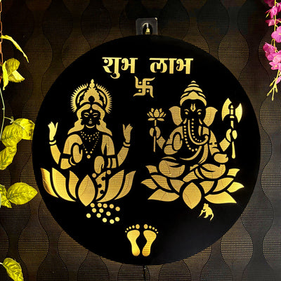 Shubh Labh Lakshmi Ganesh LED Wall Hanging for Wall Decor