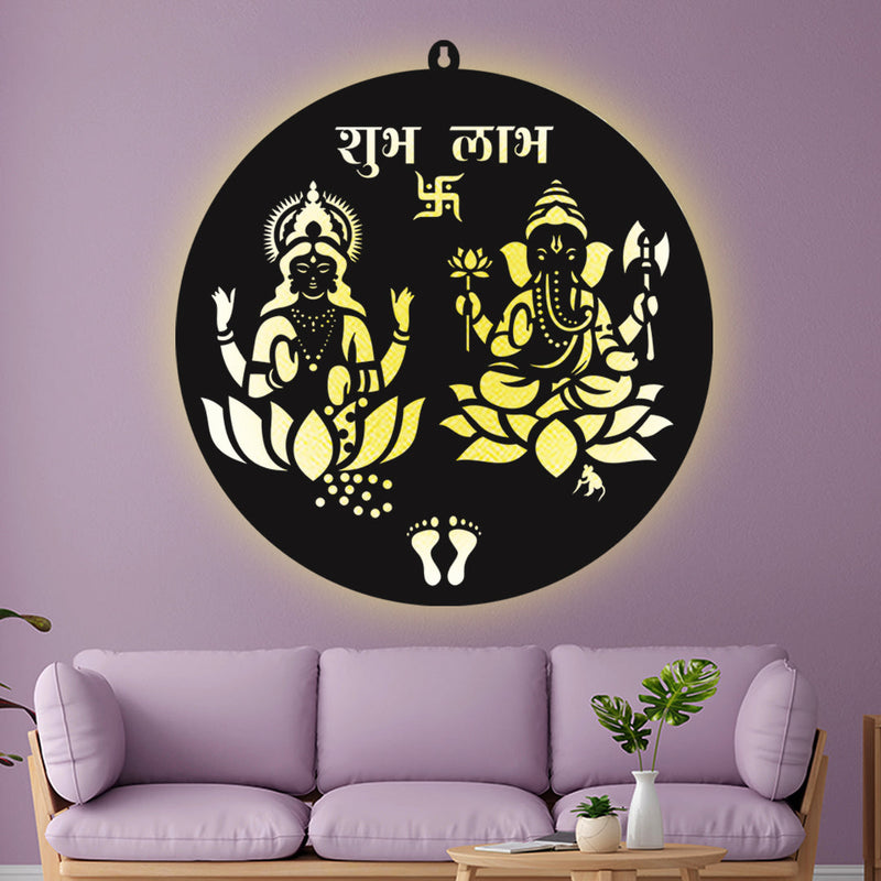 Shubh Labh Lakshmi Ganesh LED Wall Hanging for Wall Decor