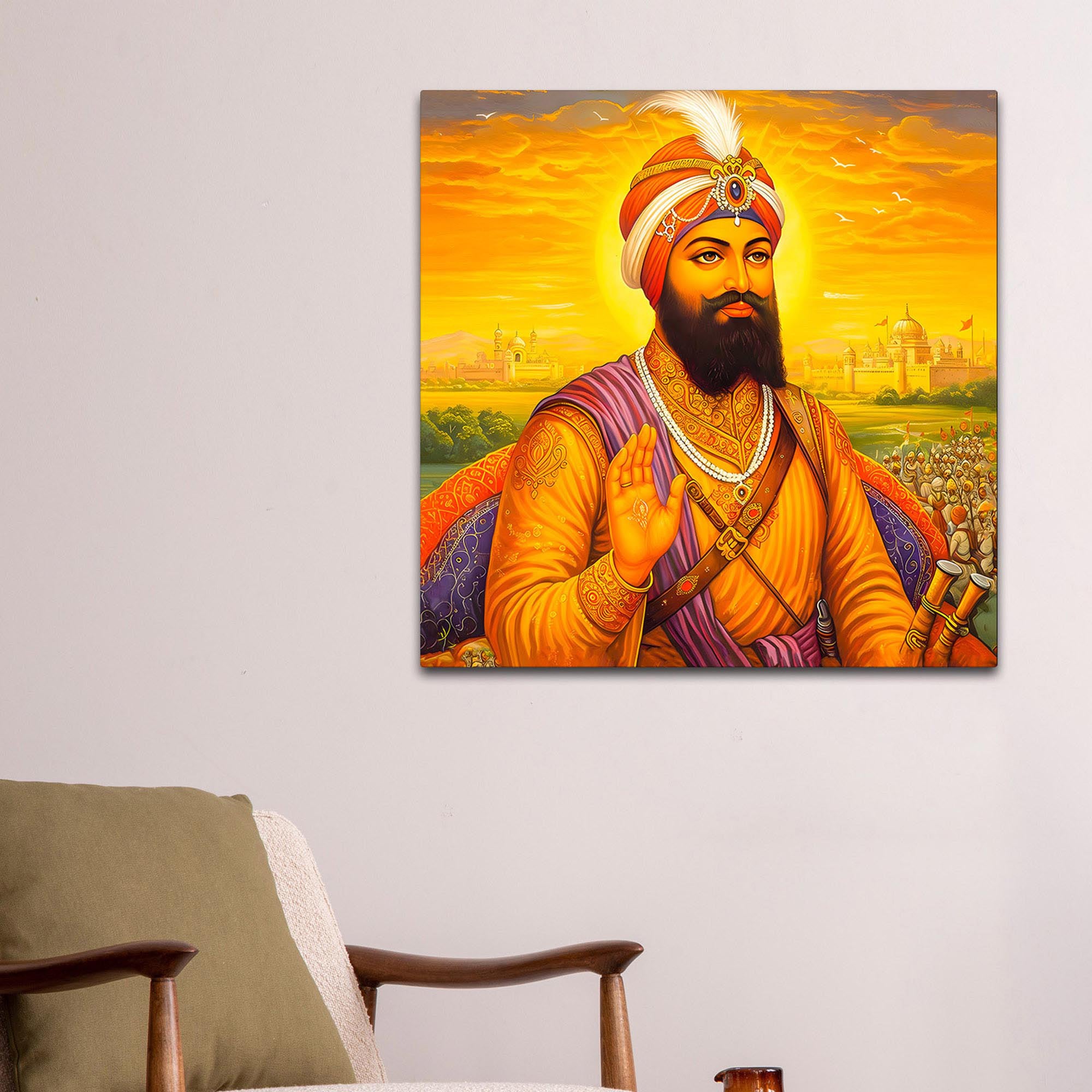 Sikh Guru Blessing Painting Spiritual Wall Décor Art