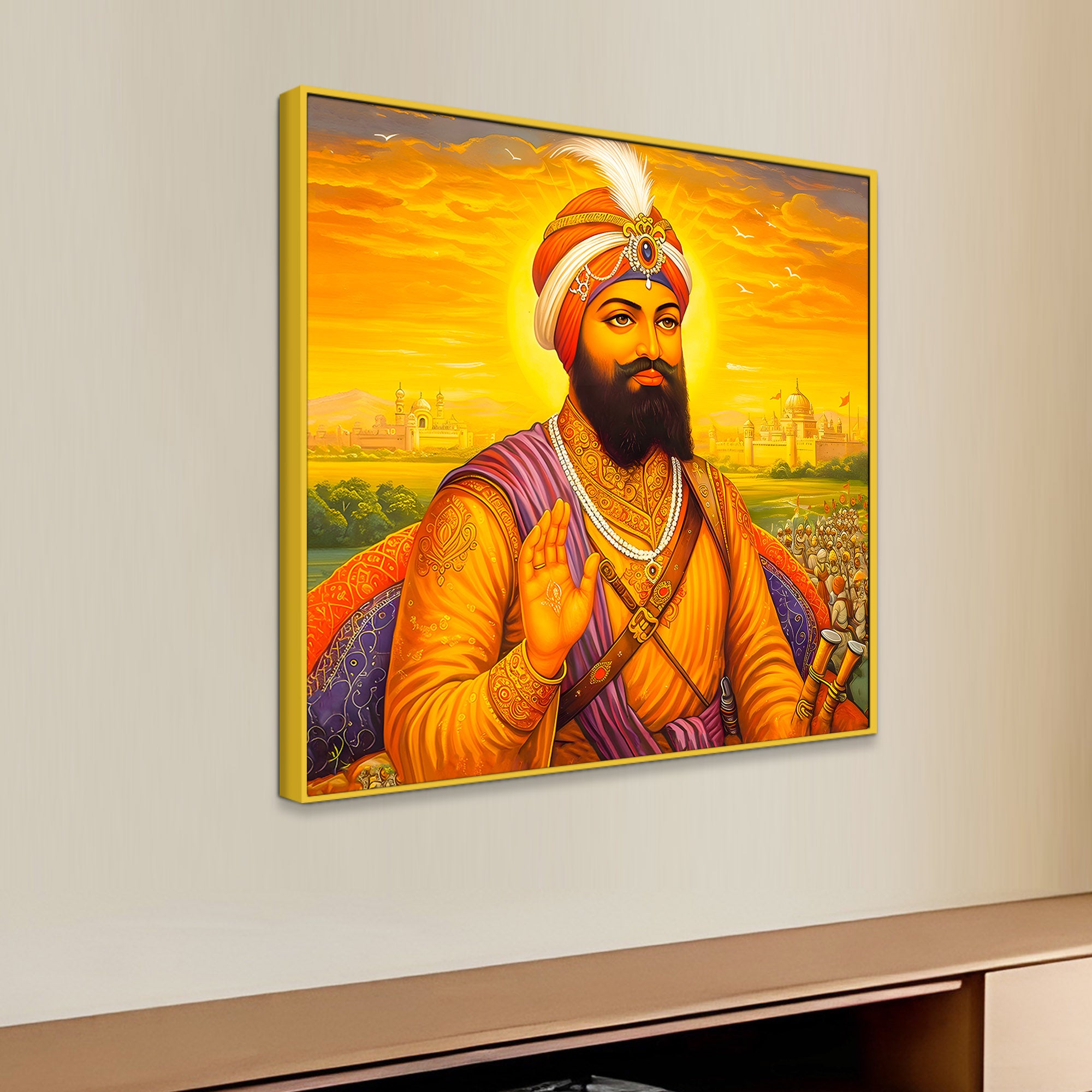 Sikh Guru Blessing Painting Spiritual Wall Décor Art