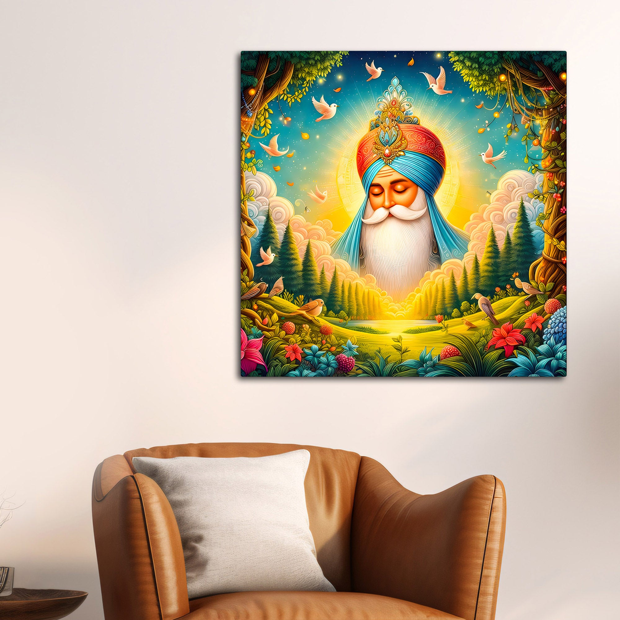 Sikh Guru Nanak Dev Ji Divine Nature Wall Art Painting