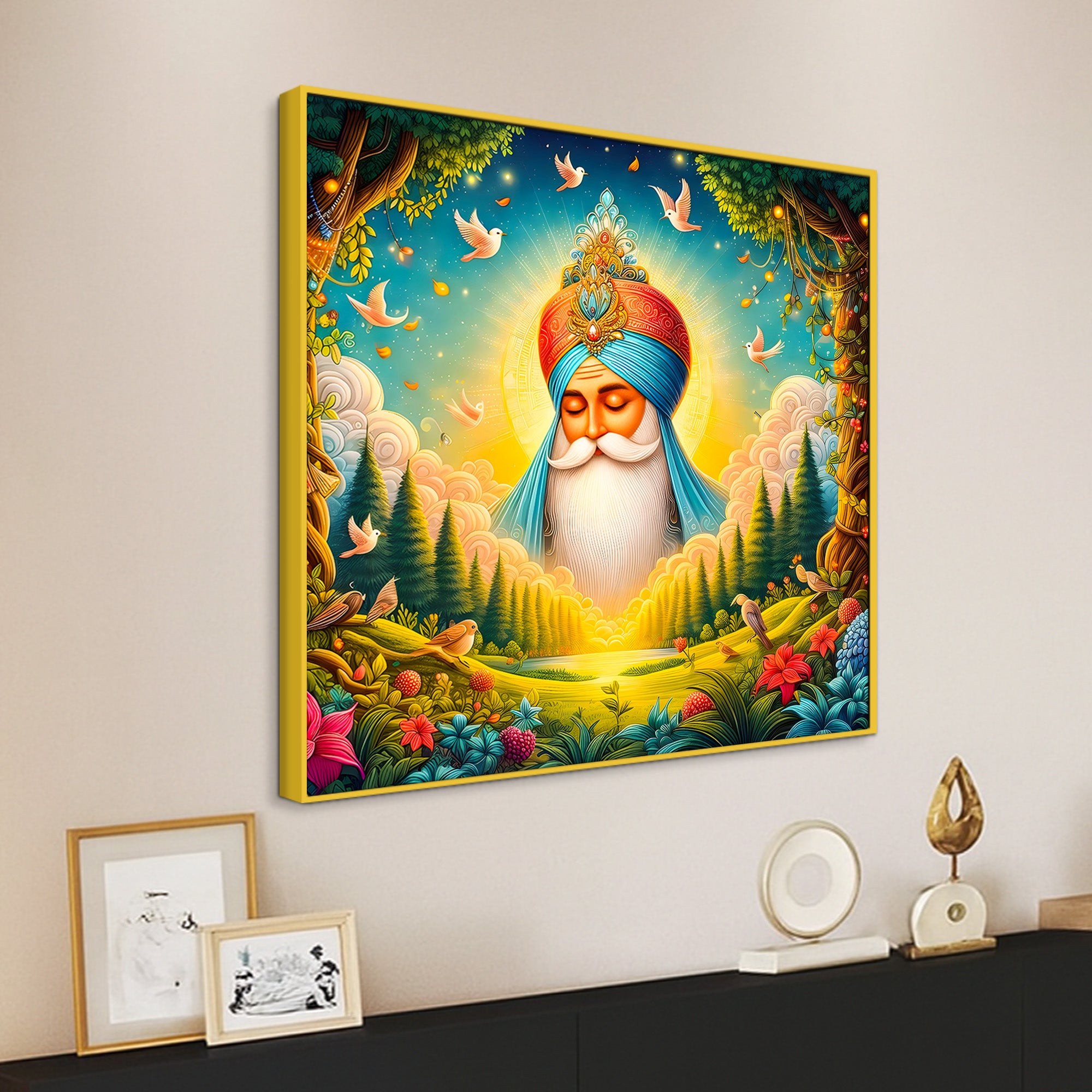 Sikh Guru Nanak Dev Ji Divine Nature Wall Art Painting