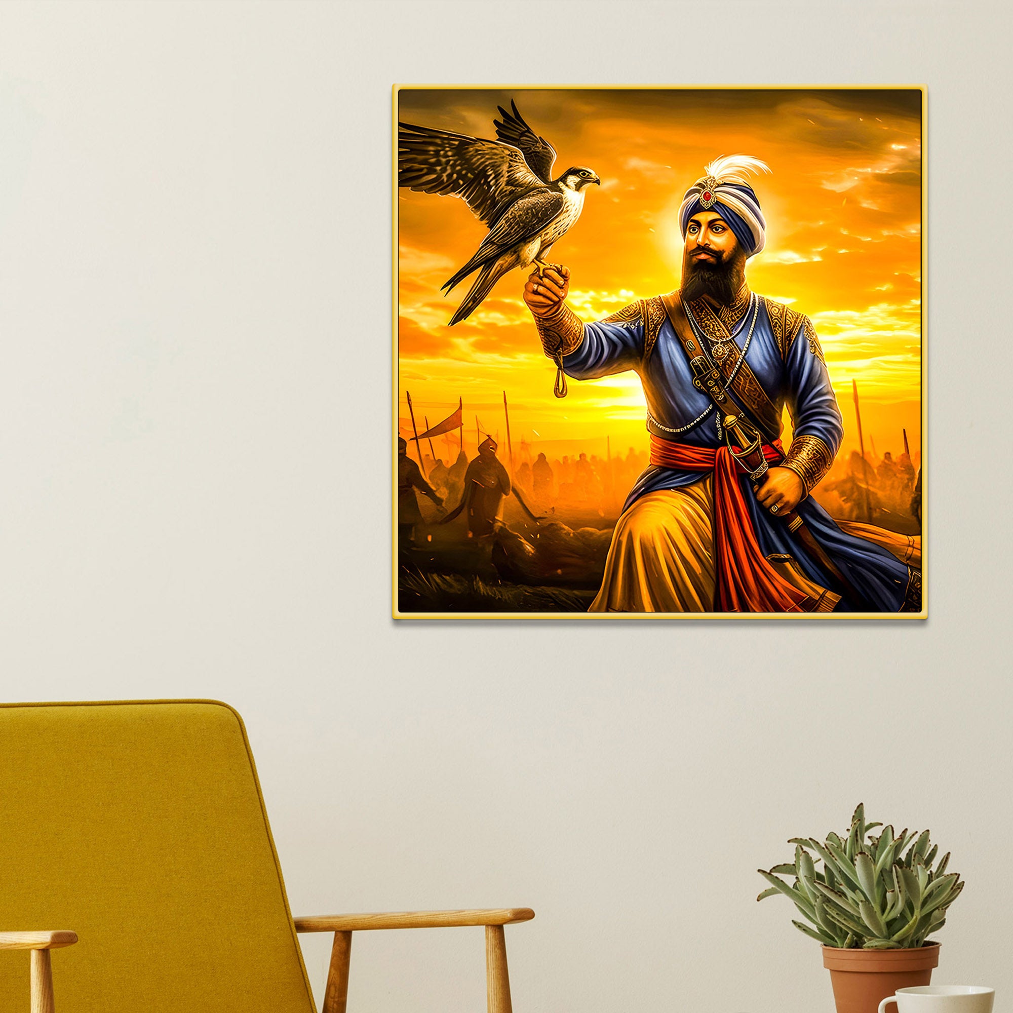 Sikh Spiritual Warrior Painting Golden Background Wall Décor
