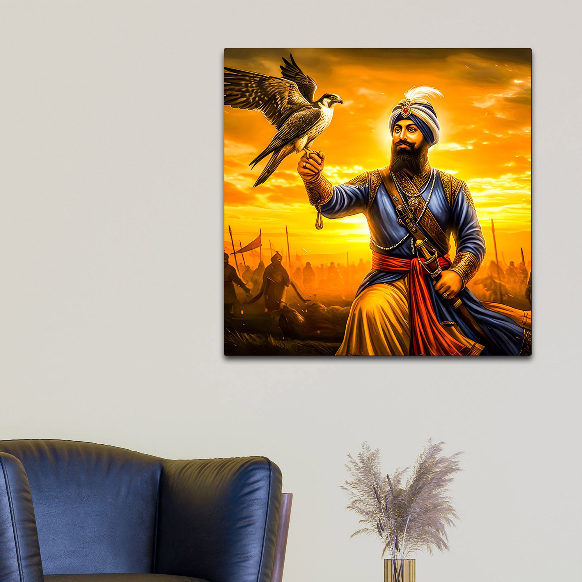 Sikh Spiritual Warrior Painting Golden Background Wall Décor