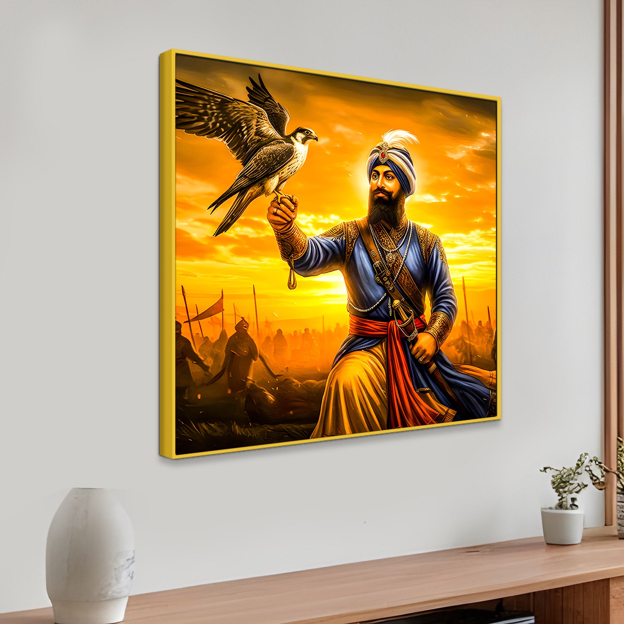 Sikh Spiritual Warrior Painting Golden Background Wall Décor