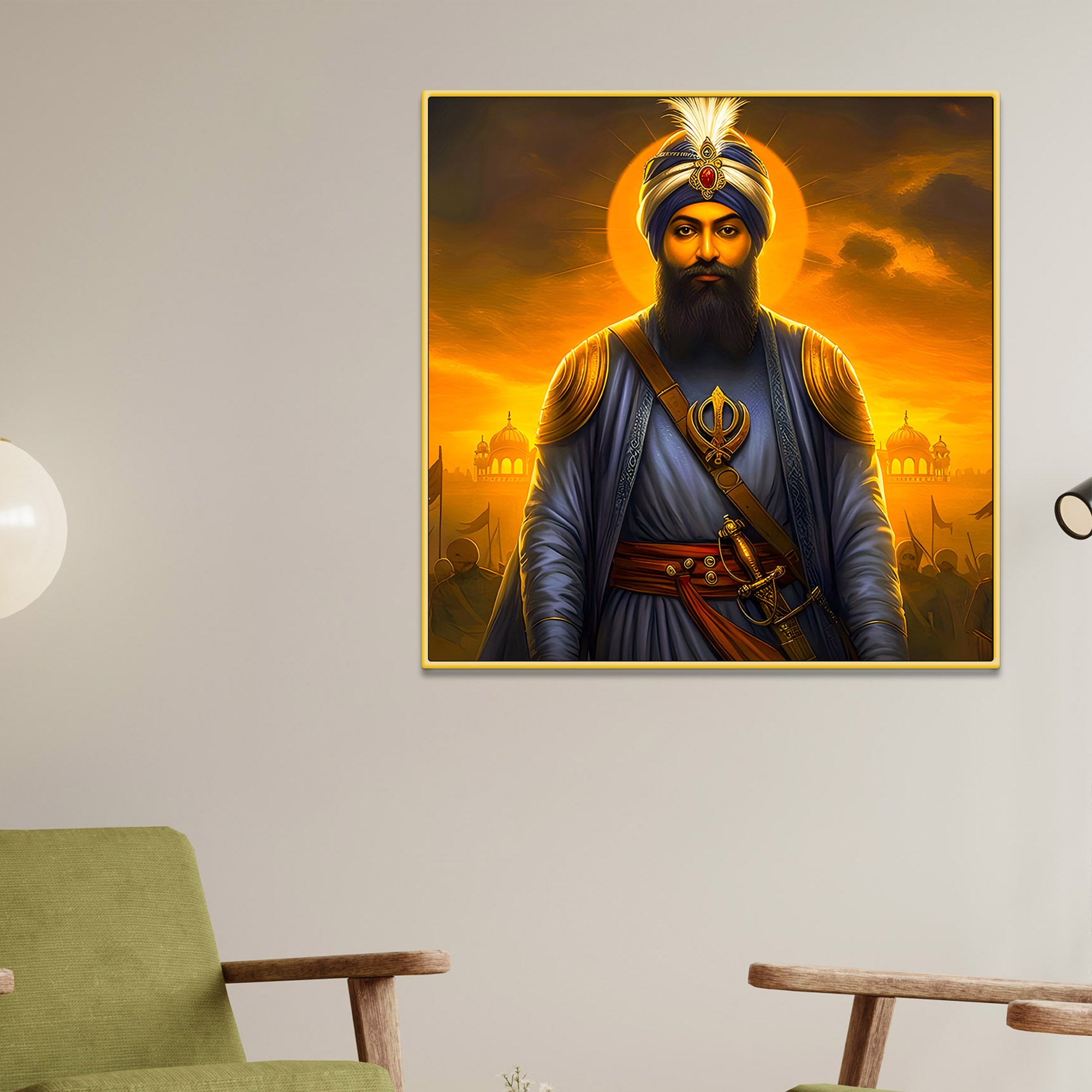 Sikh Spiritual Warrior Painting Traditional Religious Wall Art