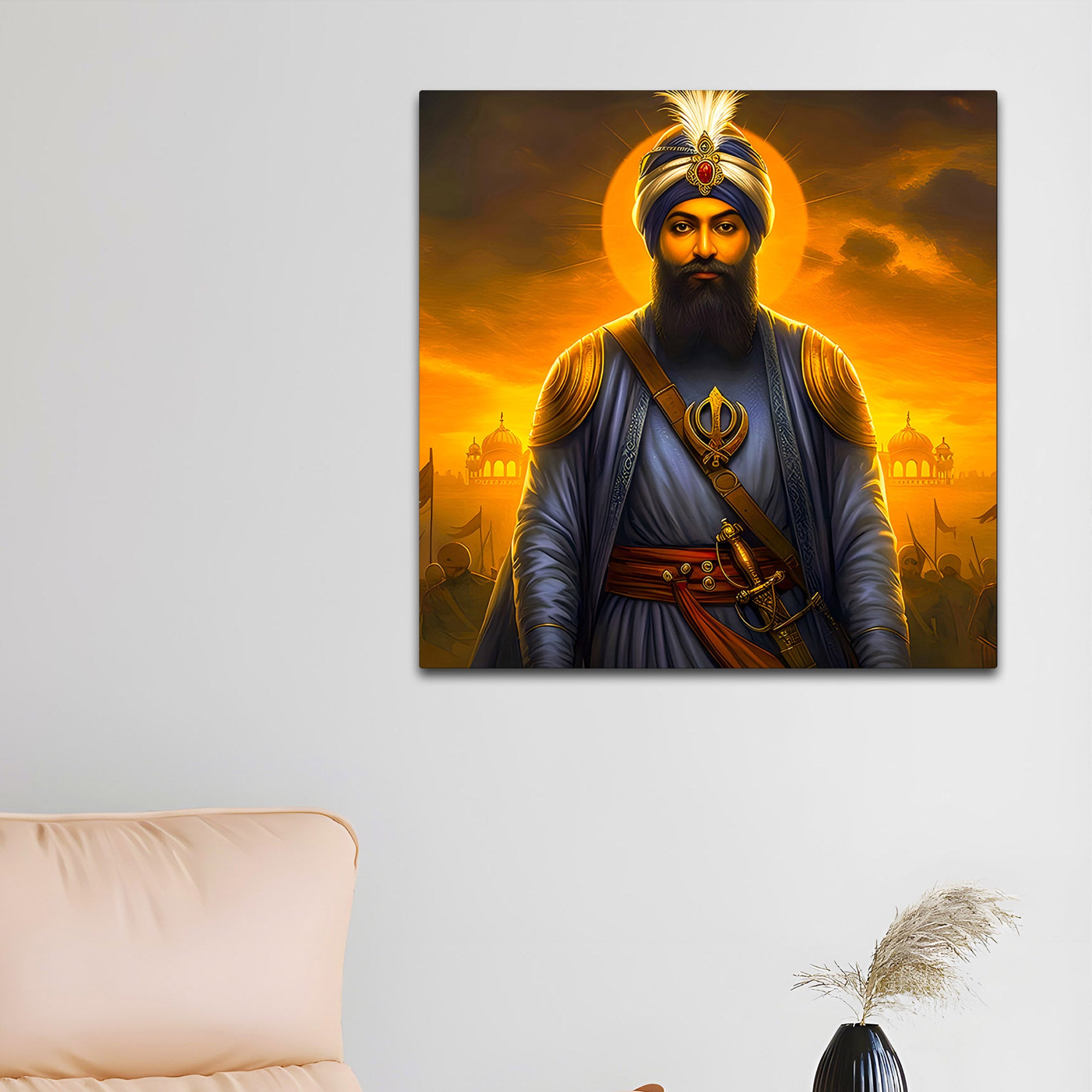 Sikh Spiritual Warrior Painting Traditional Religious Wall Art