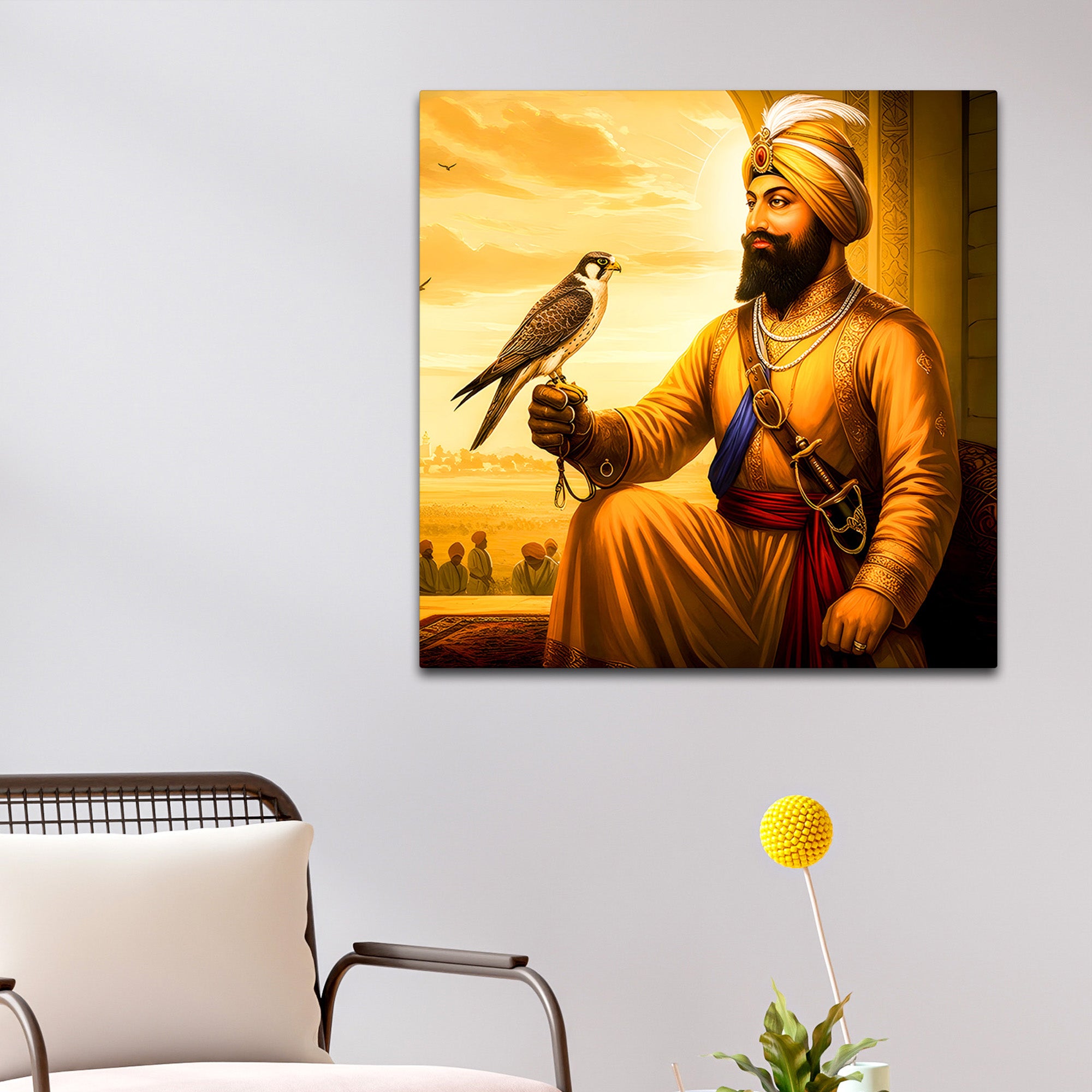 Sikh Warrior with Bird Painting Premium Wall Art for Home