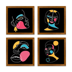 Silhouette Women Portraits Wall Art Wooden Wall Frame Set of Four