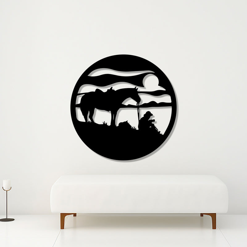 Silhouettes of Man & Horse Metal Art Wall Decor