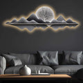Silver Moon Mountain Reflection Premium Crystal Glass Backlit LED Wall Art