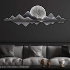 Silver Moon Mountain Reflection Premium Crystal Glass Backlit LED Wall Art