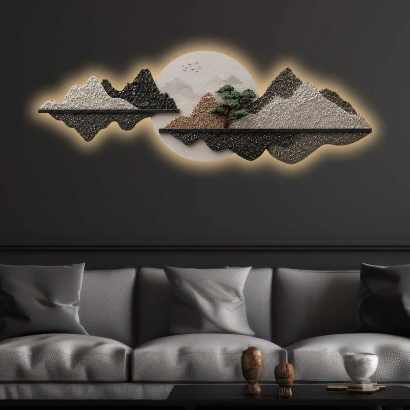 Silver Pine Mountain Reflection Premium Crystal Glass Backlit LED Painting