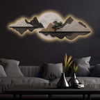 Silver Pine Mountain Reflection Premium Crystal Glass Backlit LED Wall Art