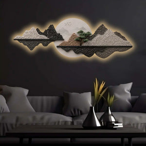 Silver Pine Mountain Reflection Premium Crystal Glass Backlit LED Wall Art