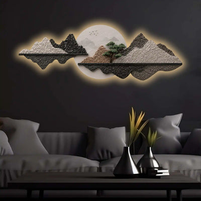 Silver Pine Mountain Reflection Premium Crystal Glass Backlit LED Wall Art