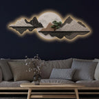 Silver Pine Mountain Reflection Premium Crystal Glass Backlit LED Wall Art