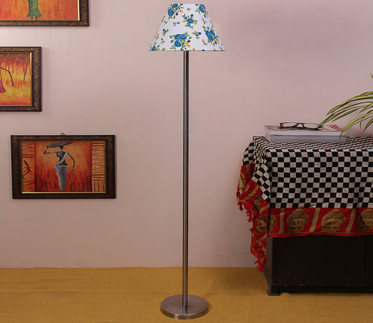 Sky Blue Color Floral Art Decorative Conical Designer Steel Floor Lamp