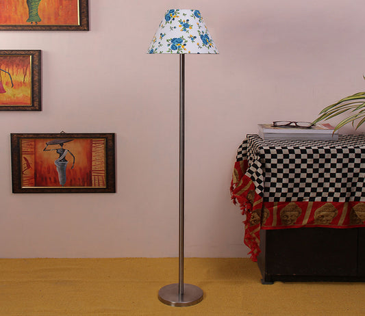 Sky Blue Color Floral Art Decorative Conical Designer Steel Floor Lamp