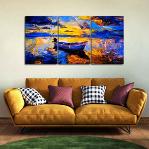 Sky Sunset and Boat on the Water 3 Pieces Canvas Wall Painting