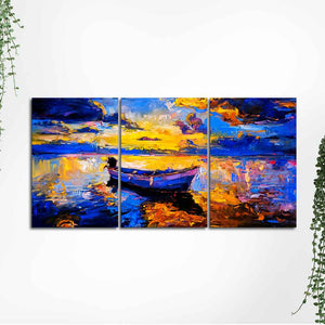 Sky Sunset and Boat on the Water 3 Pieces Canvas Wall Painting