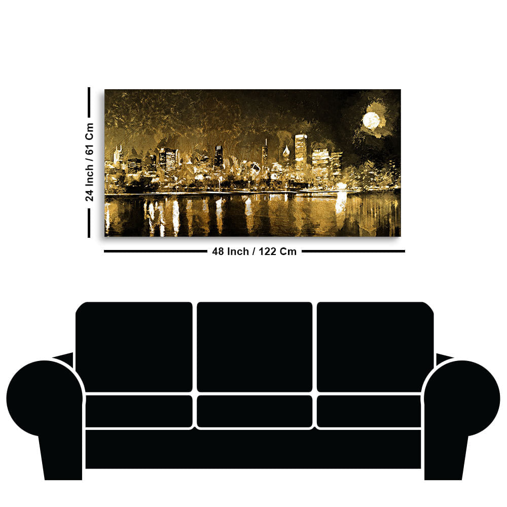 Skyline Night view Premium Canvas Wall Painting