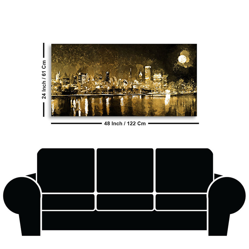 Skyline Night view Premium Canvas Wall Painting