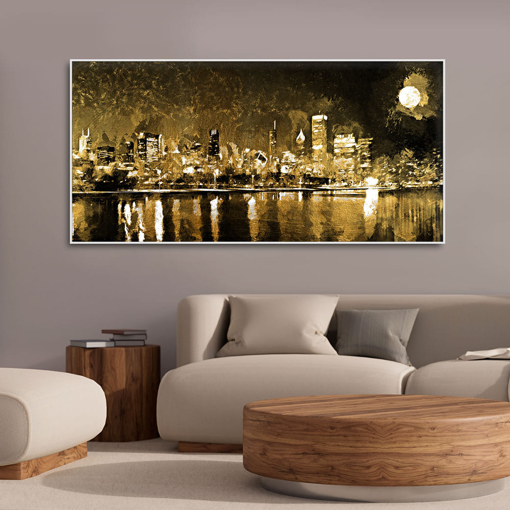 Skyline Night view Premium Canvas Wall Painting