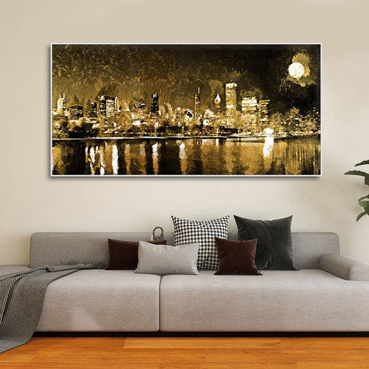 Skyline Night view Premium Canvas Wall Painting