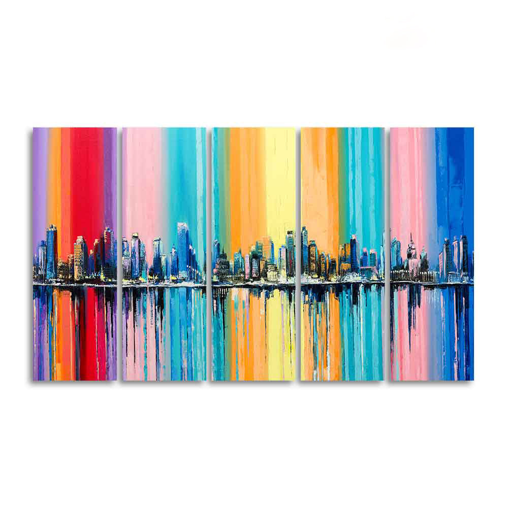 City Skyline Premium Canvas Wall Painting Set of Five