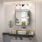 Sleek Black Edge Mirror Cabinet with Storage Shelves