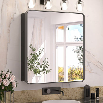 Sleek Black Edge Mirror Cabinet with Storage Shelves