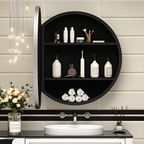 Sleek Black Edge Round Mirror Cabinet for Bathroom or Dressing Area