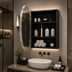Sleek Black Edge Round Mirror Cabinet for Bathroom or Dressing Area