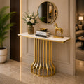 Sleek Black Marble Console Table with Gold Vertical Bar Base