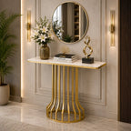 Sleek Black Marble Console Table with Gold Vertical Bar Base
