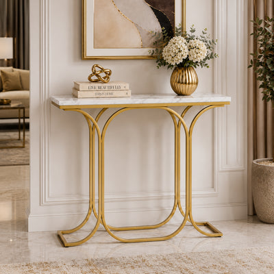 Sleek Entryway Elegance Rectangular White Marble Console Table
