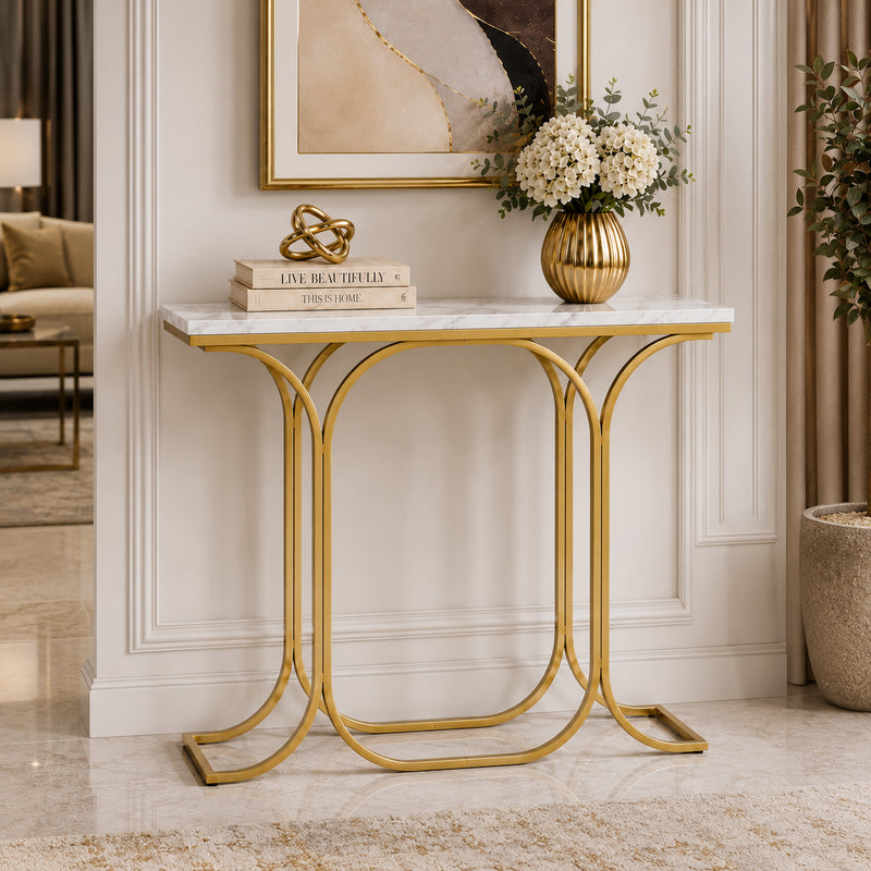 Sleek Entryway Elegance Rectangular White Marble Console Table