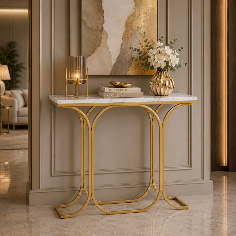 Sleek Entryway Elegance Rectangular White Marble Console Table